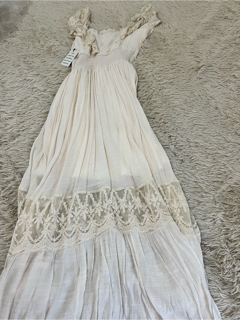 Joyfolie Cream Lace-Trim Maxi Dress